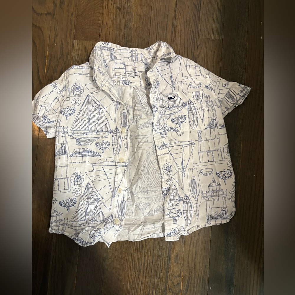 Vineyard Vines Blue and White Button Down Shirt with Whimsical Print